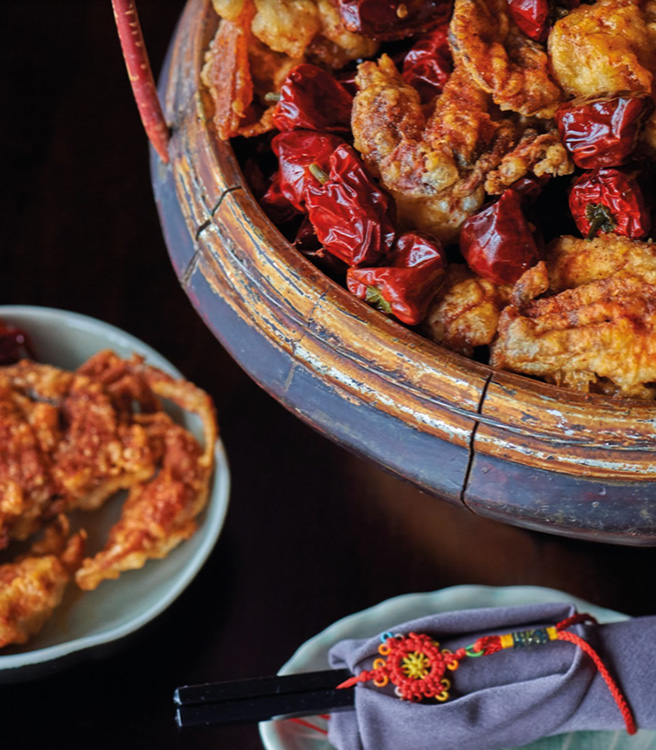 Dishes of food at Hutong restaurant, Hong Kong.