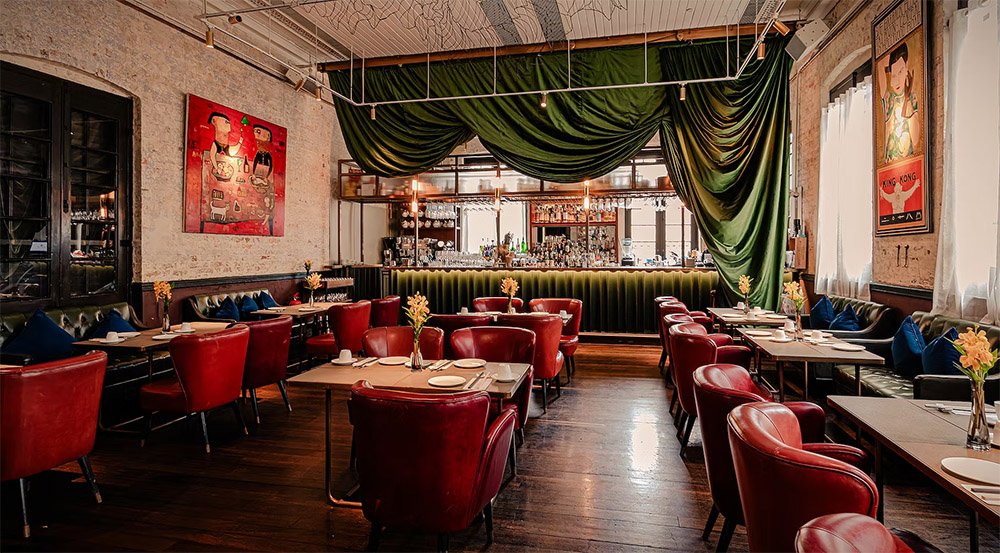 The dramatic decor inside Madame Fu Grand Cafe Chinois restaurant in Hong Kong.